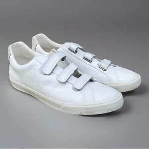 Veja Recife Logo Shoes Mens 12.5 White Triple Strap Leather Sneakers EUR 43